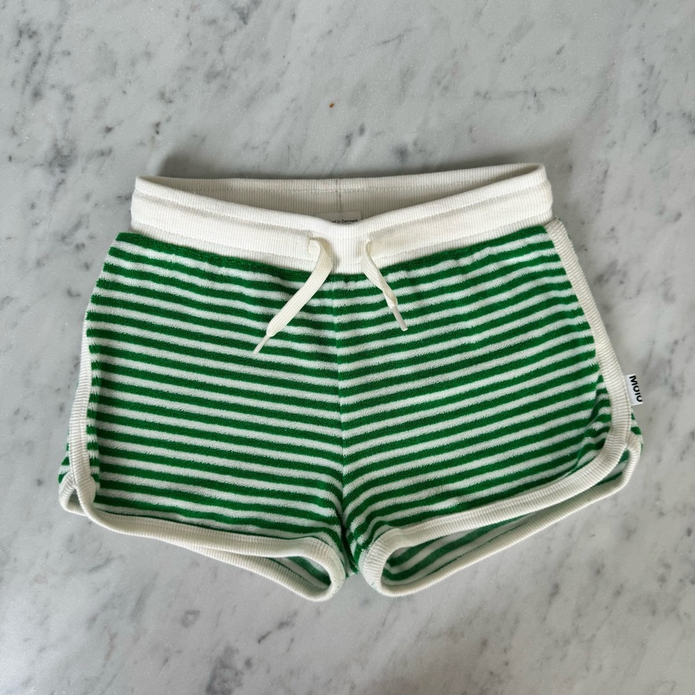 Molo Green and White Striped Knit Shorts